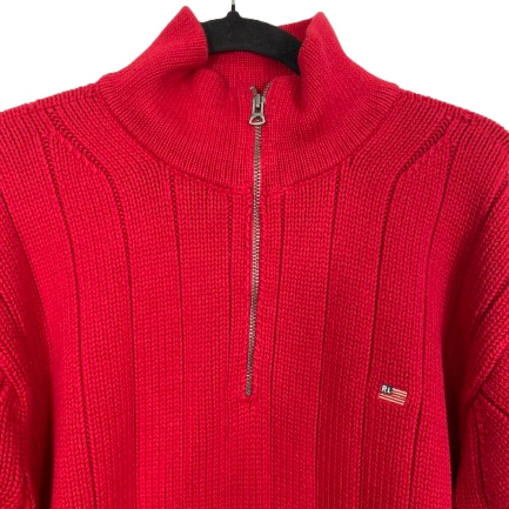 Ralph Lauren Polo Jeans Co.Vintage American Flag Cotton Sweater Size M Red